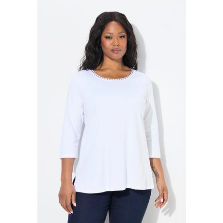 Ulla Popken Maglia Pietre Decorative Taglio Svasato Scollo Rotondo Maniche 3/4  