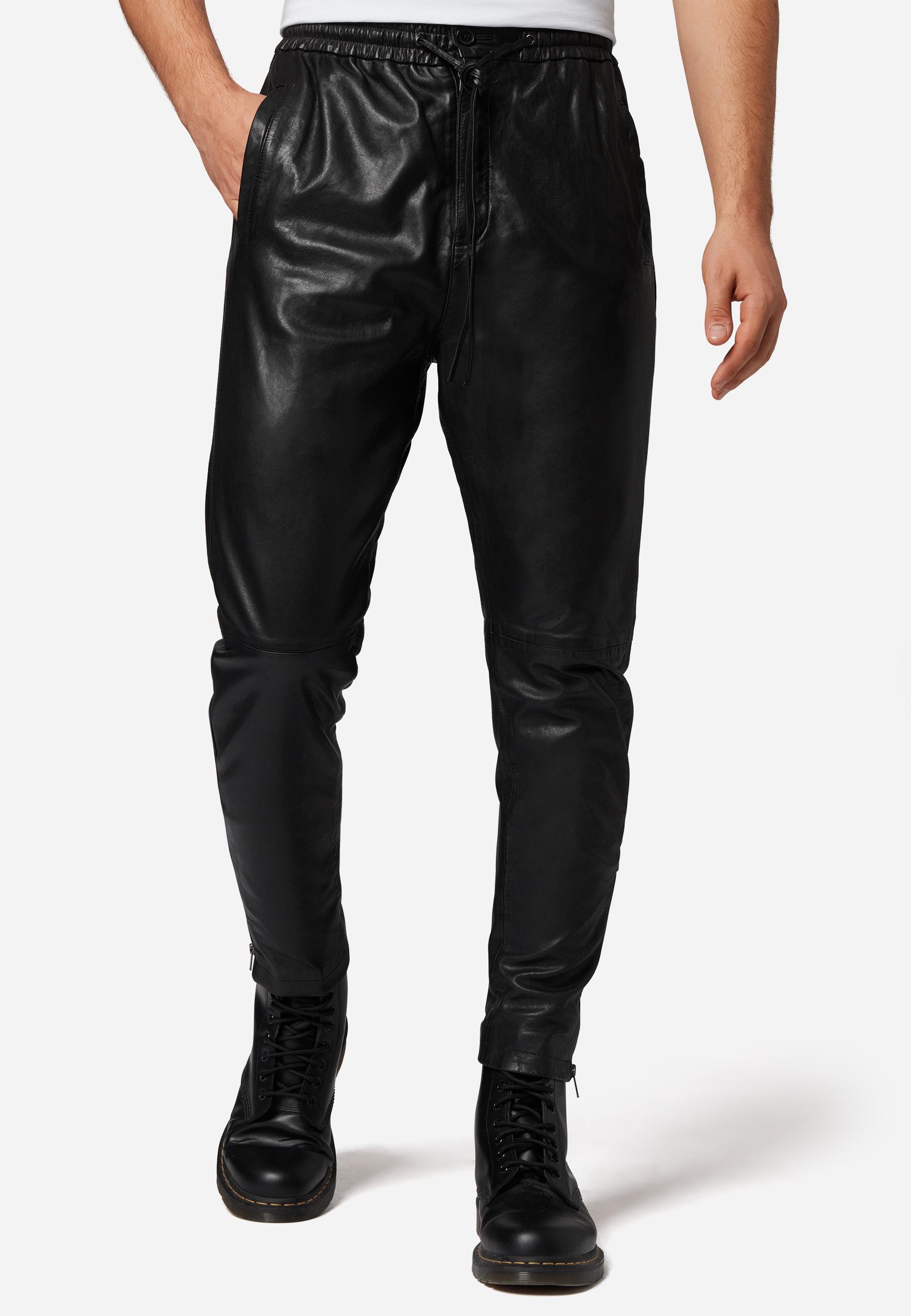 RICANO  Pantalon en cuir pour hommes Mike, pantalon de jogging en cuir avec fermeture éclair à la cheville 