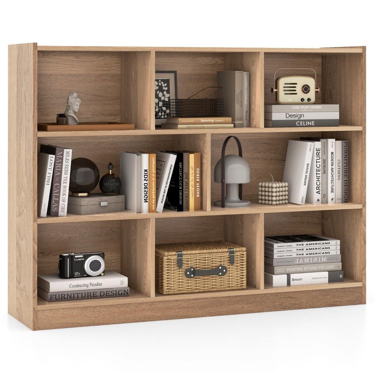 B2X Libreria con 8 scomparti, scaffale in piedi con 3 livelli, scaffale a cubo 122 x 32 x 93 cm naturale  