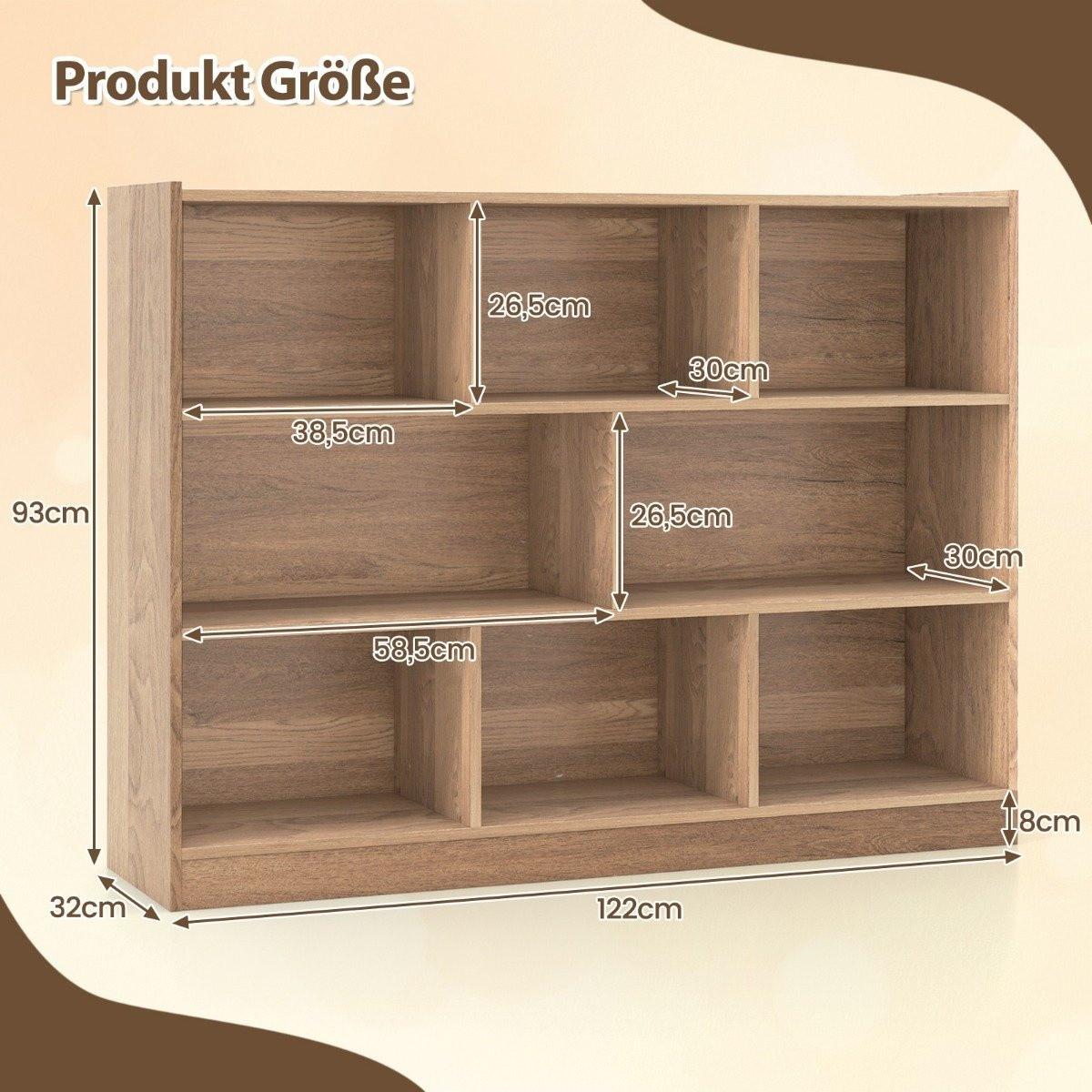 B2X Libreria con 8 scomparti, scaffale in piedi con 3 livelli, scaffale a cubo 122 x 32 x 93 cm naturale  