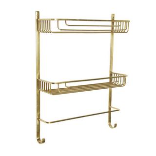 Calicosy Étagère Murale 2 Niveaux avec Porte-Serviettes en Laiton Dorée - L42 x H56cm  