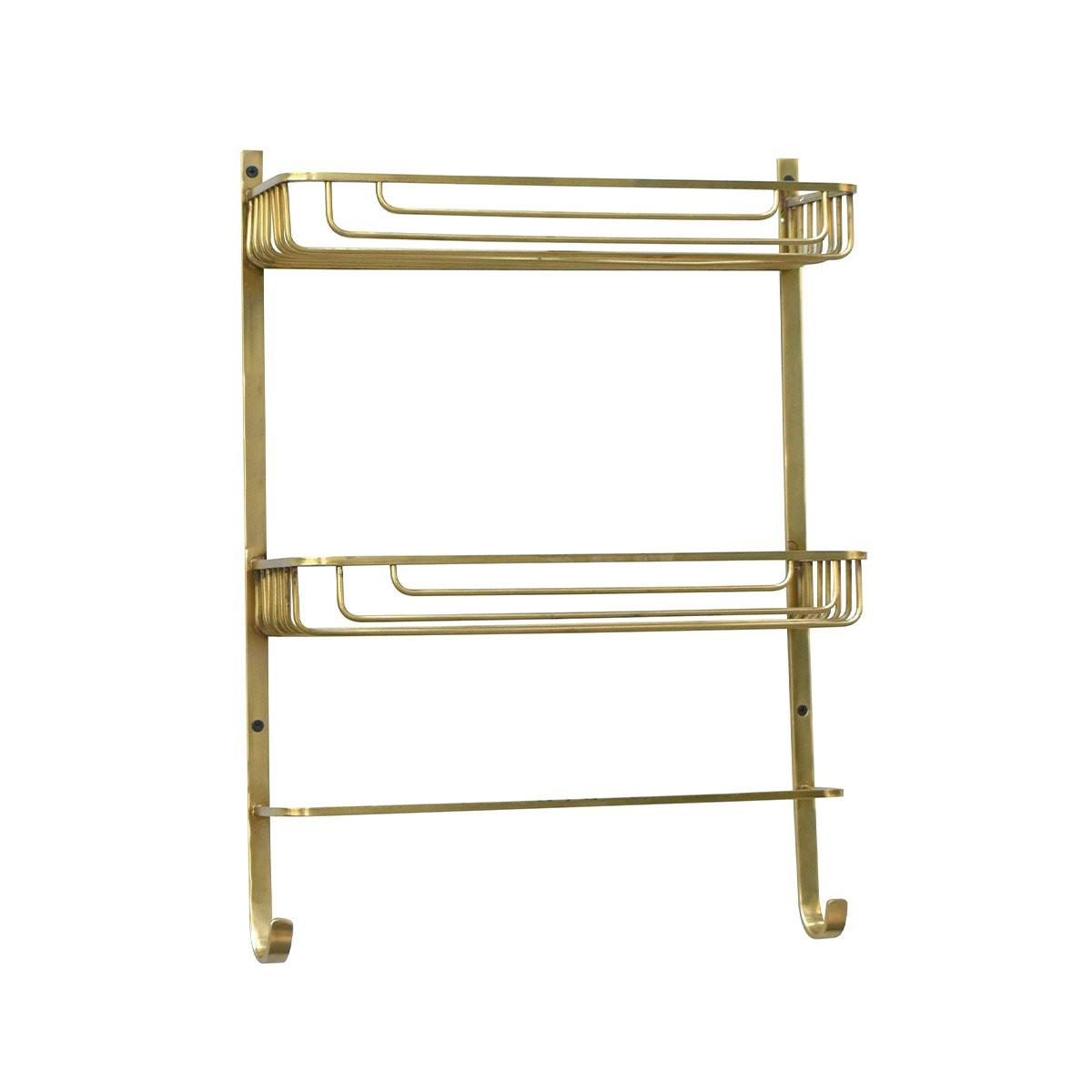 Calicosy Étagère Murale 2 Niveaux avec Porte-Serviettes en Laiton Dorée - L42 x H56cm  