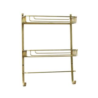 Calicosy Étagère Murale 2 Niveaux avec Porte-Serviettes en Laiton Dorée - L42 x H56cm  