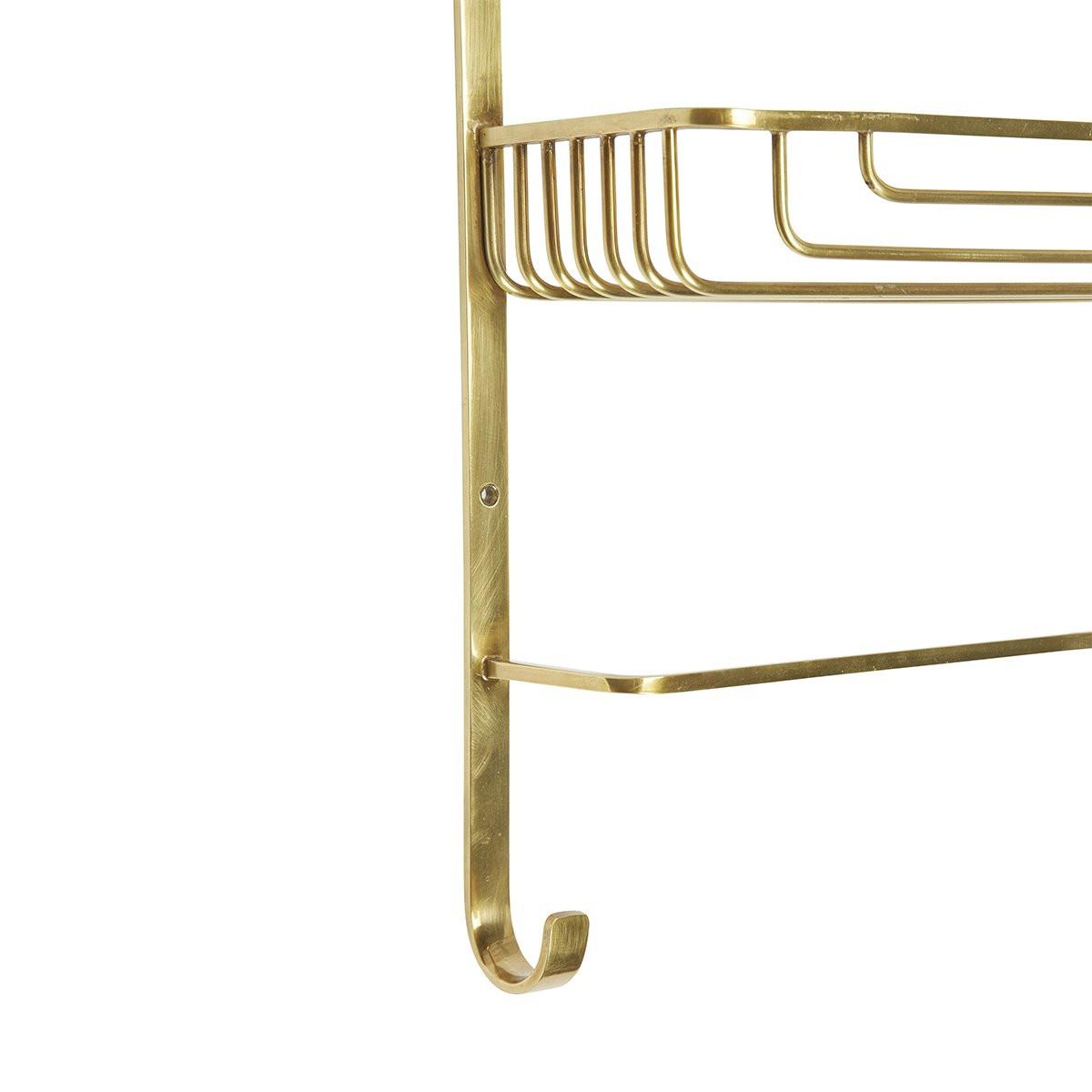 Calicosy Étagère Murale 2 Niveaux avec Porte-Serviettes en Laiton Dorée - L42 x H56cm  