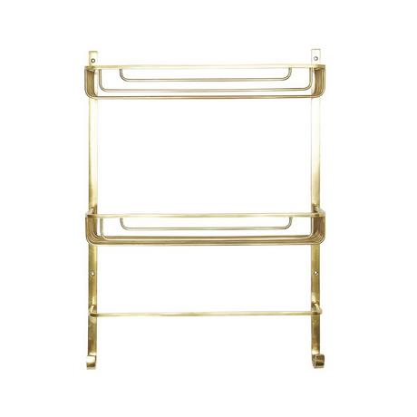 Calicosy Étagère Murale 2 Niveaux avec Porte-Serviettes en Laiton Dorée - L42 x H56cm  