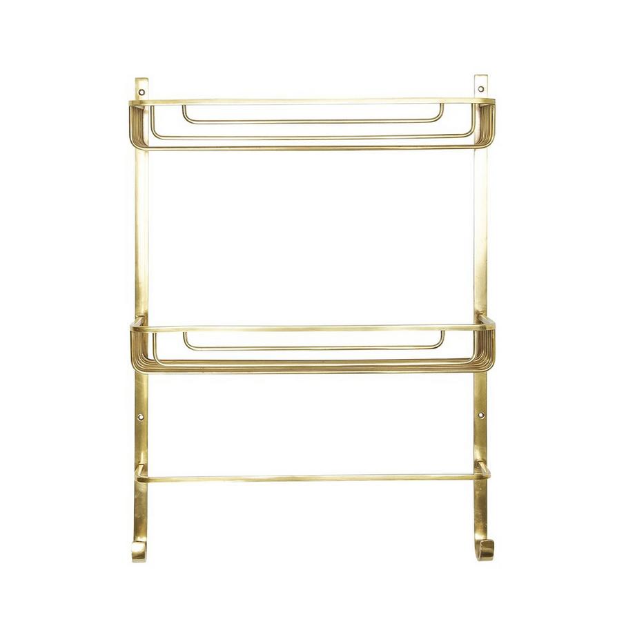 Étagère Murale 2 Niveaux avec Porte-Serviettes en Laiton Dorée - L42 x H56cm