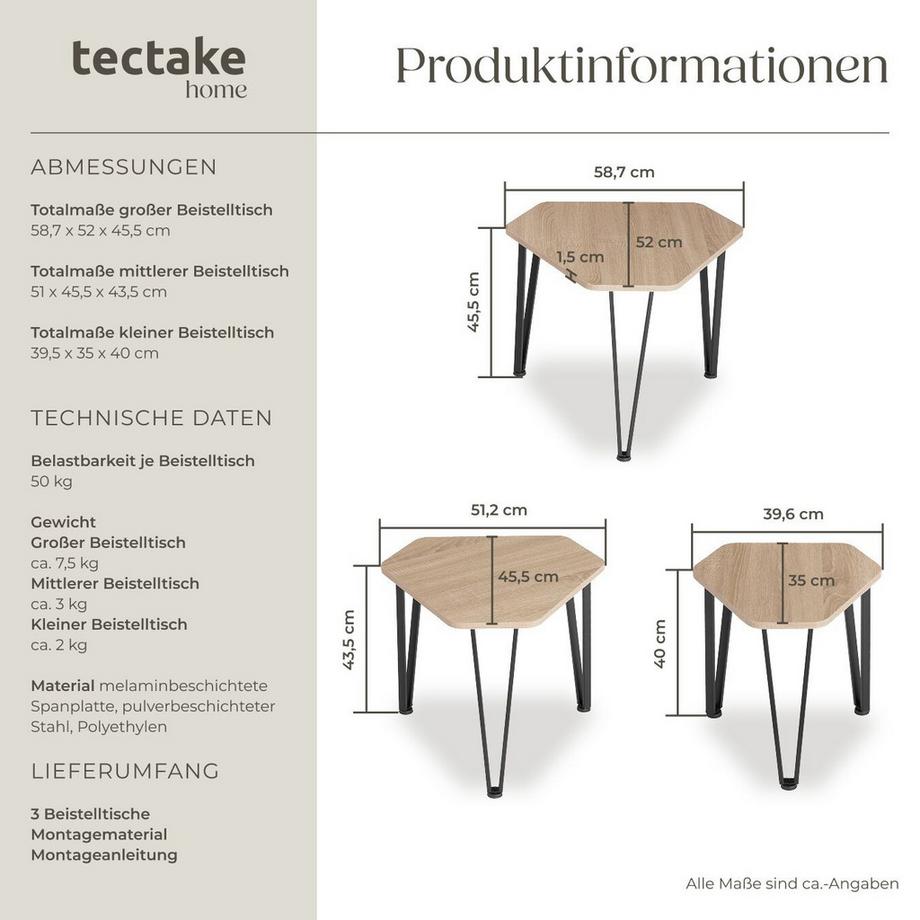 Tectake Ensemble de tables d'appoint TORQUAY en 3 parties  
