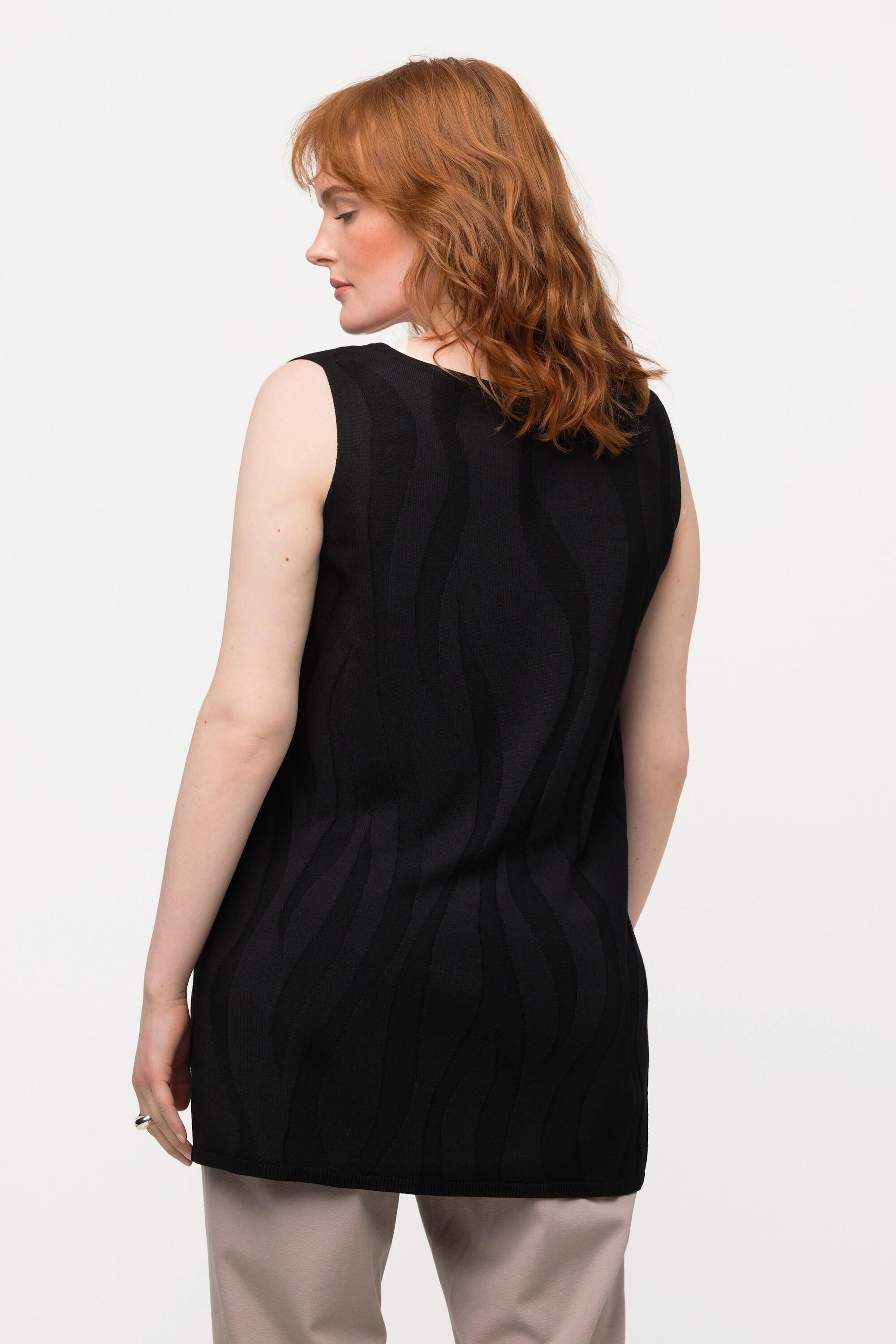 Ulla Popken Top smanicato di maglia design a onde scollo a V  