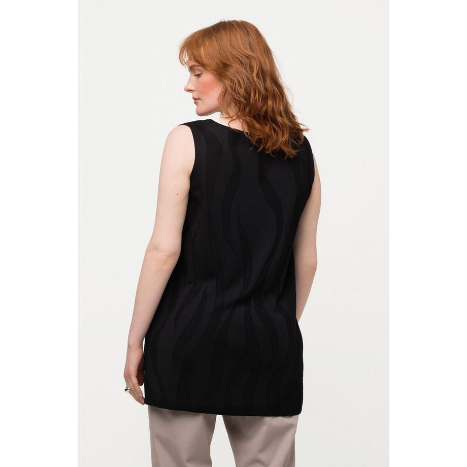 Ulla Popken Stricktop Wellen-Design V-Ausschnitt ärmellos  