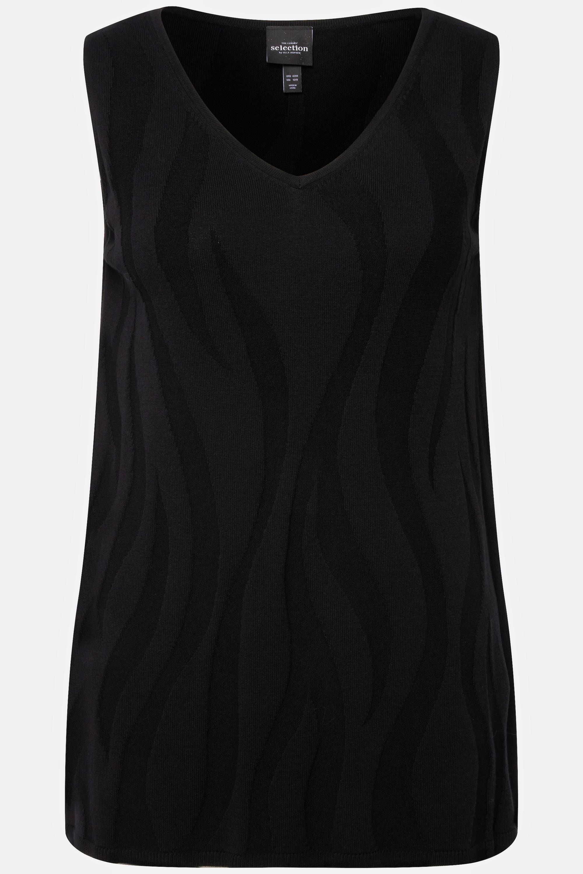 Ulla Popken Top smanicato di maglia design a onde scollo a V  