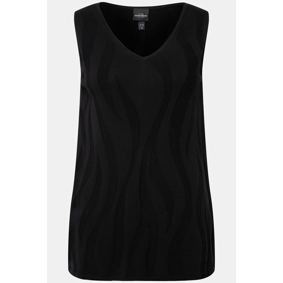 Ulla Popken Stricktop Wellen-Design V-Ausschnitt ärmellos  