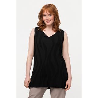 Ulla Popken Top smanicato di maglia design a onde scollo a V  