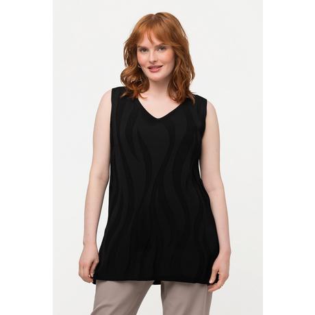 Ulla Popken Top smanicato di maglia design a onde scollo a V  