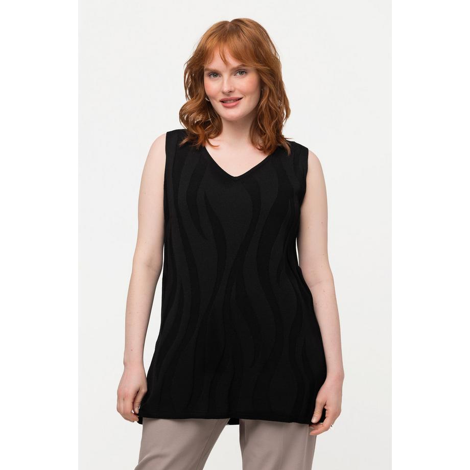 Ulla Popken Stricktop Wellen-Design V-Ausschnitt ärmellos  