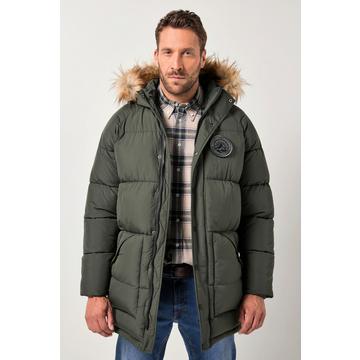 Parka trapuntato con cappuccio, pelliccia sintetica e applicazioni, fino alla tg. 8XL