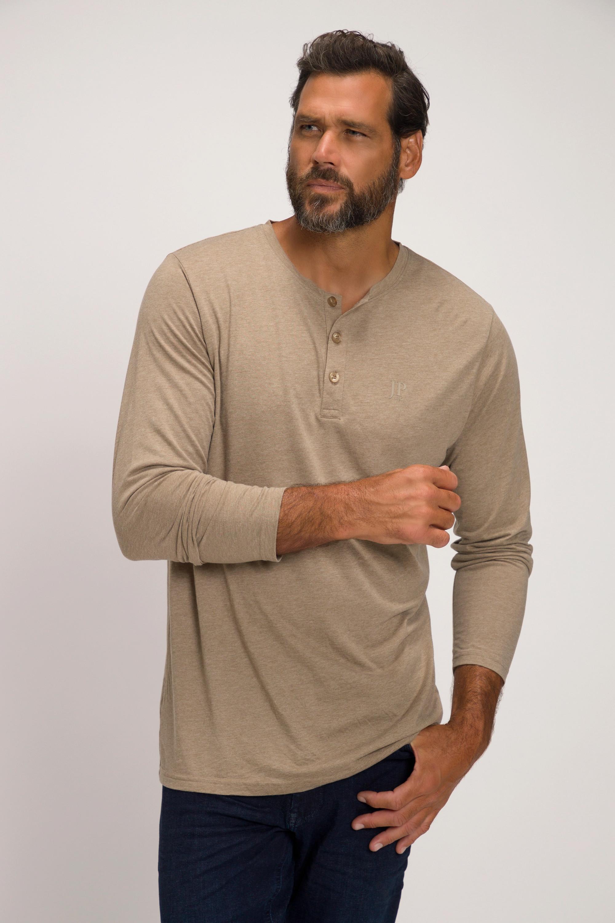 JP1880  T-shirt JP 1880 Henley Basic, manches longues et patte de boutonnage sable 