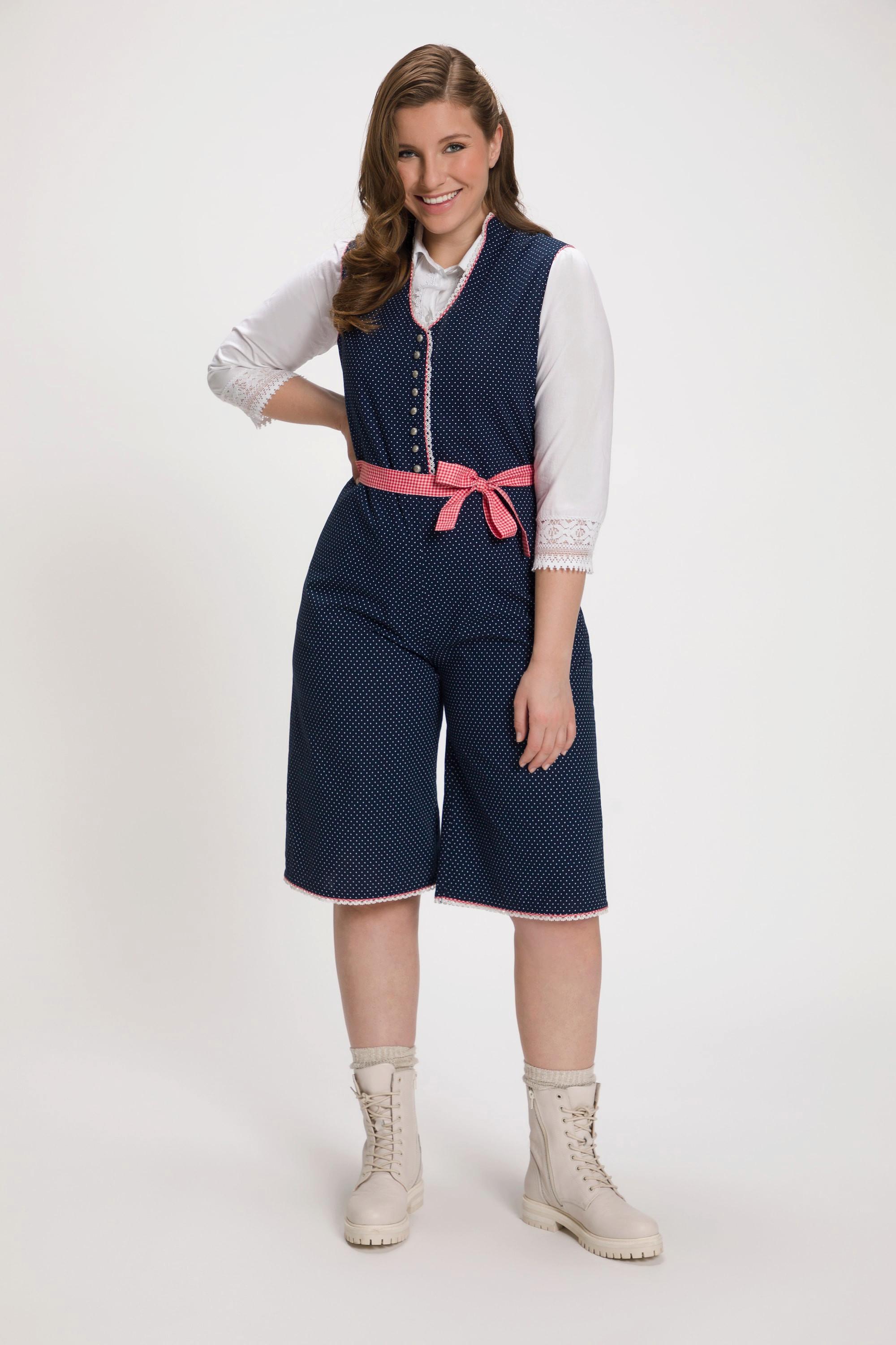 Ulla Popken Trachten Jumpsuit Pünktchen Spitze Weites Bein  