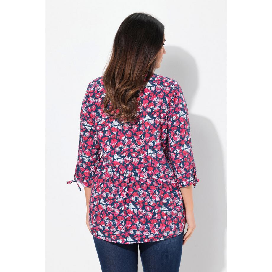 Ulla Popken Blouse Imprimé Poissons Coupe Évasée Col V Manches 3/4  