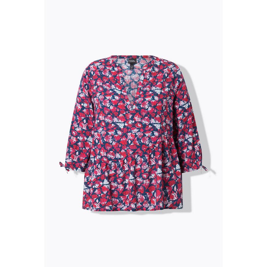 Ulla Popken Blouse Imprimé Poissons Coupe Évasée Col V Manches 3/4  