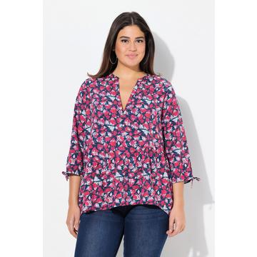 Blusa dal taglio svasato con pesci, scollo a V e maniche a 3/4