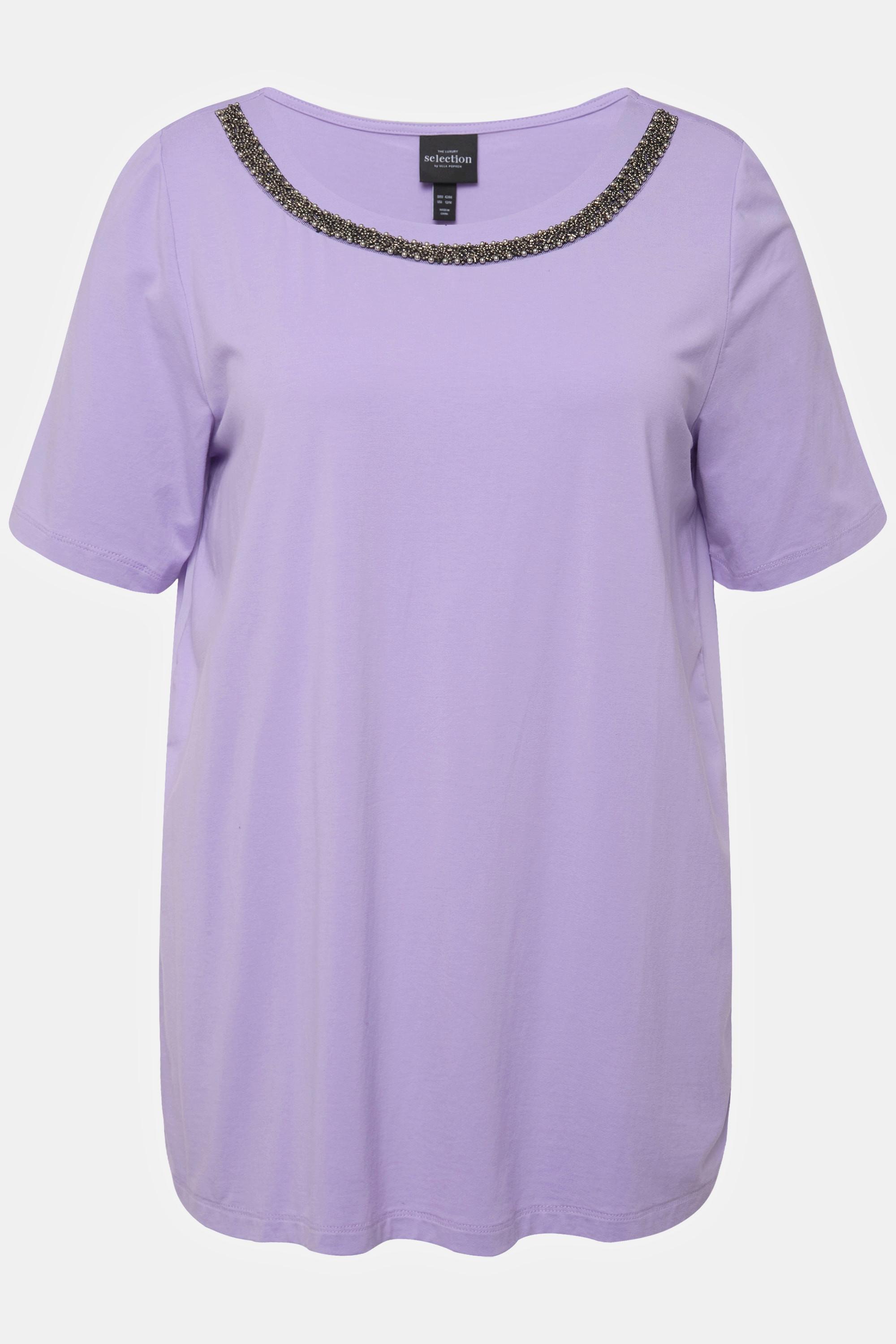 Ulla Popken  T-shirt con scollo a girocollo, mezze maniche e plissettatura sul retro 