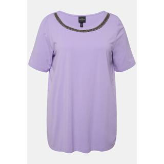 Ulla Popken  T-shirt con scollo a girocollo, mezze maniche e plissettatura sul retro 