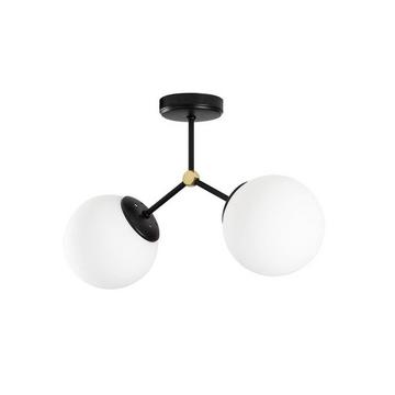 Lampadario 2 sfere  in Metallo Nero e Bianco DAMAR