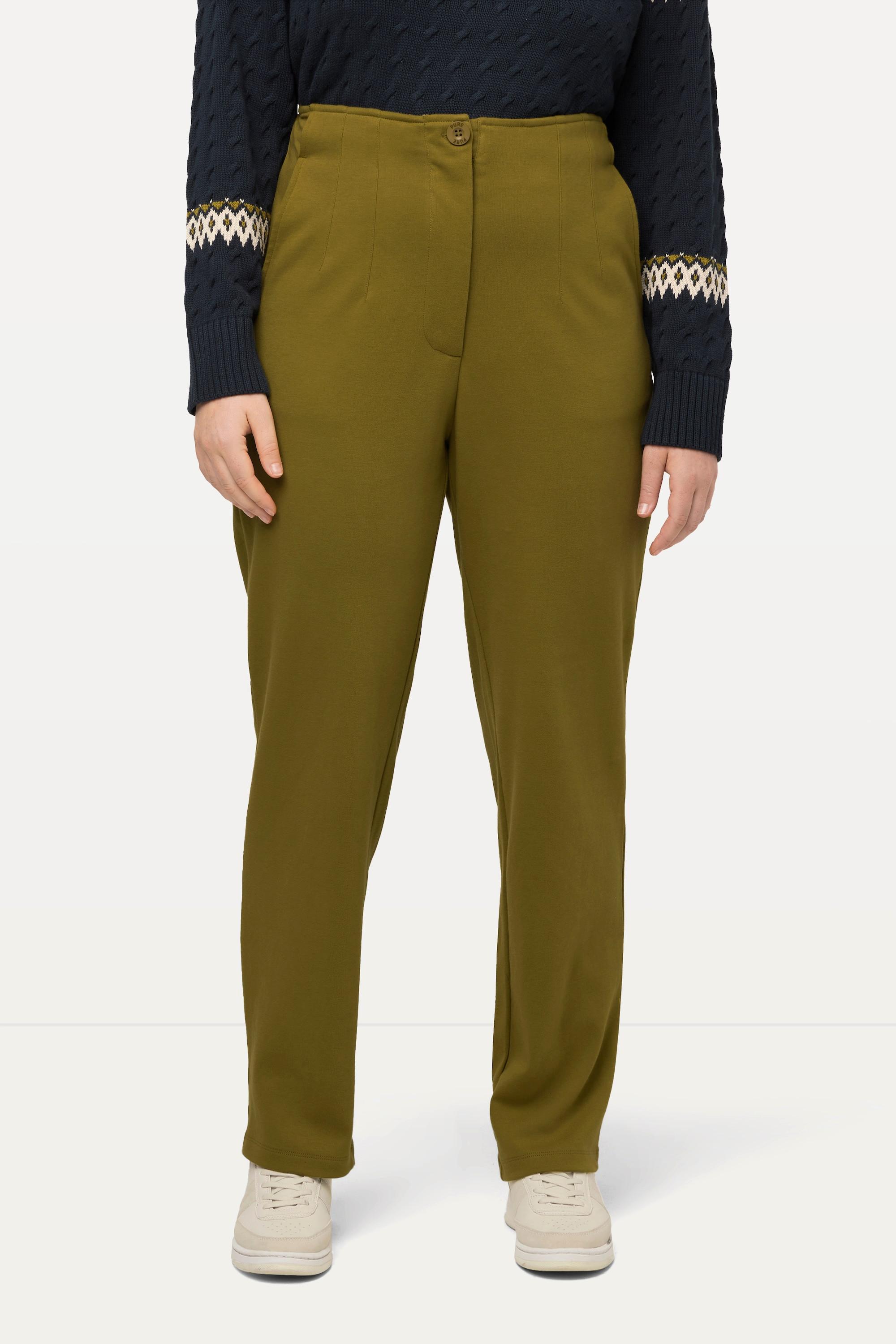 Ulla Popken  Pantalon en jersey Point de Rome, en coton bio, ceinture élastique 