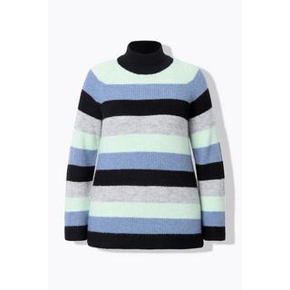 Ulla Popken  Maglione a righe con collo alto e maniche lunghe raglan 