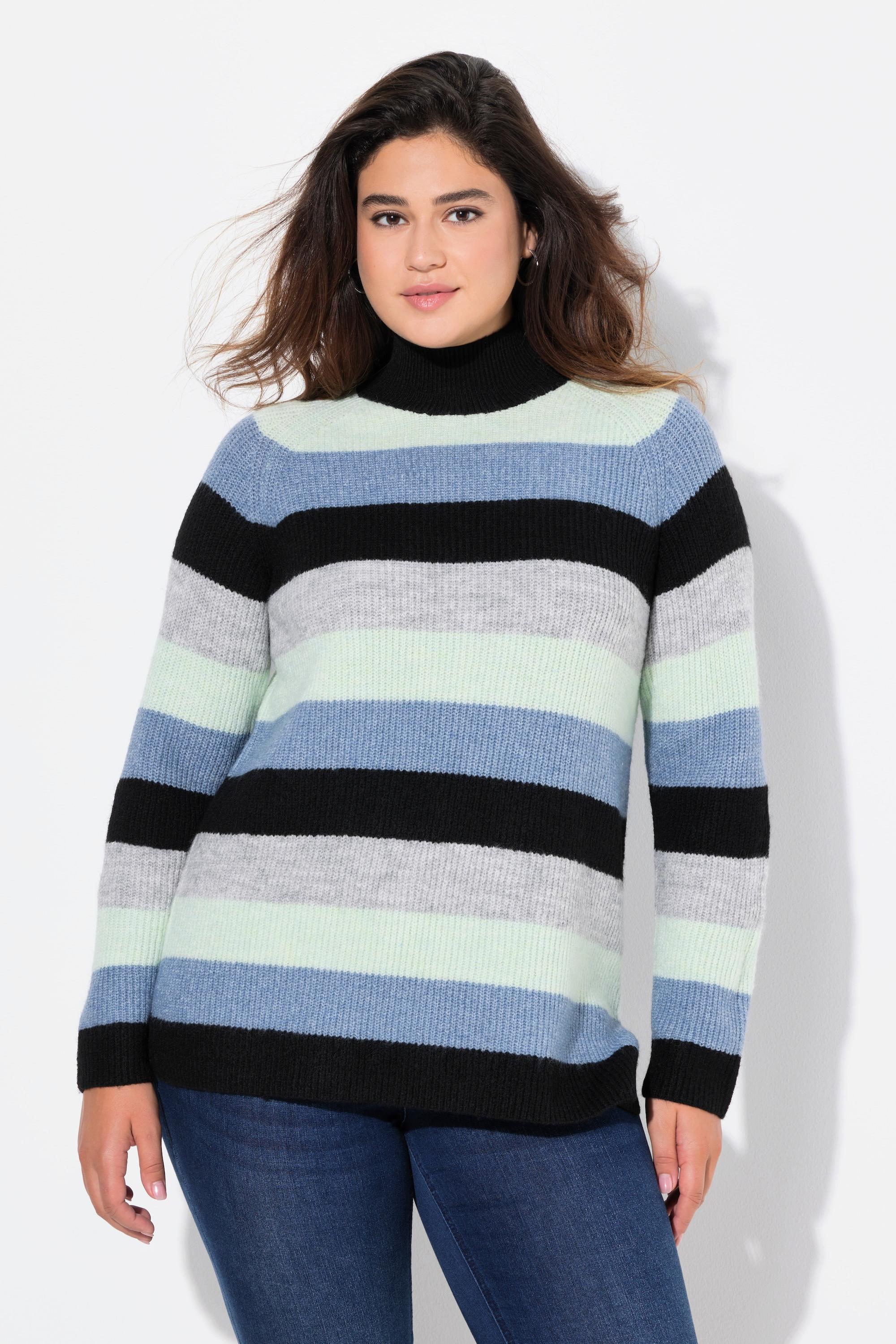 Ulla Popken  Maglione a righe con collo alto e maniche lunghe raglan 