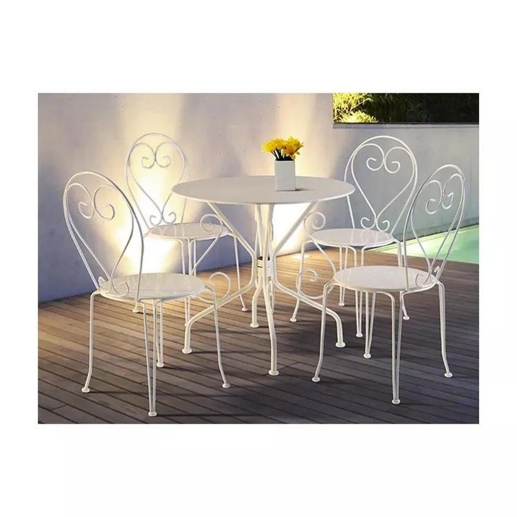 Vente-unique Garten Essgruppe Metall in Eisenoptik Tisch + 4 stapelbare Stühle GUERMANTES online kaufen MANOR