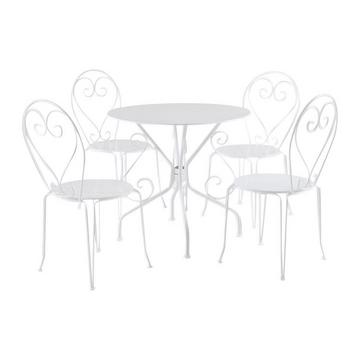 Set tavolo + 4 sedie in metallo effetto ferro battuto GUERMANTES Bianco