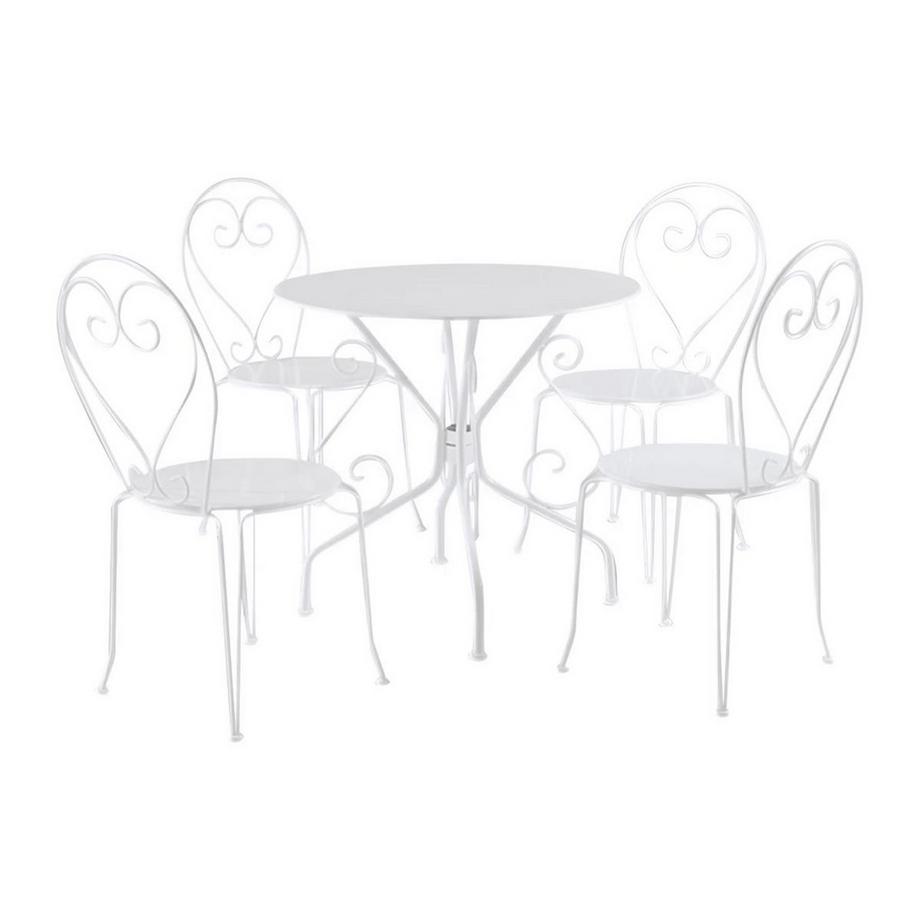 Salle à  manger de jardin en métal façon fer forgé  une table 4 chaises empilables GUERMANTES