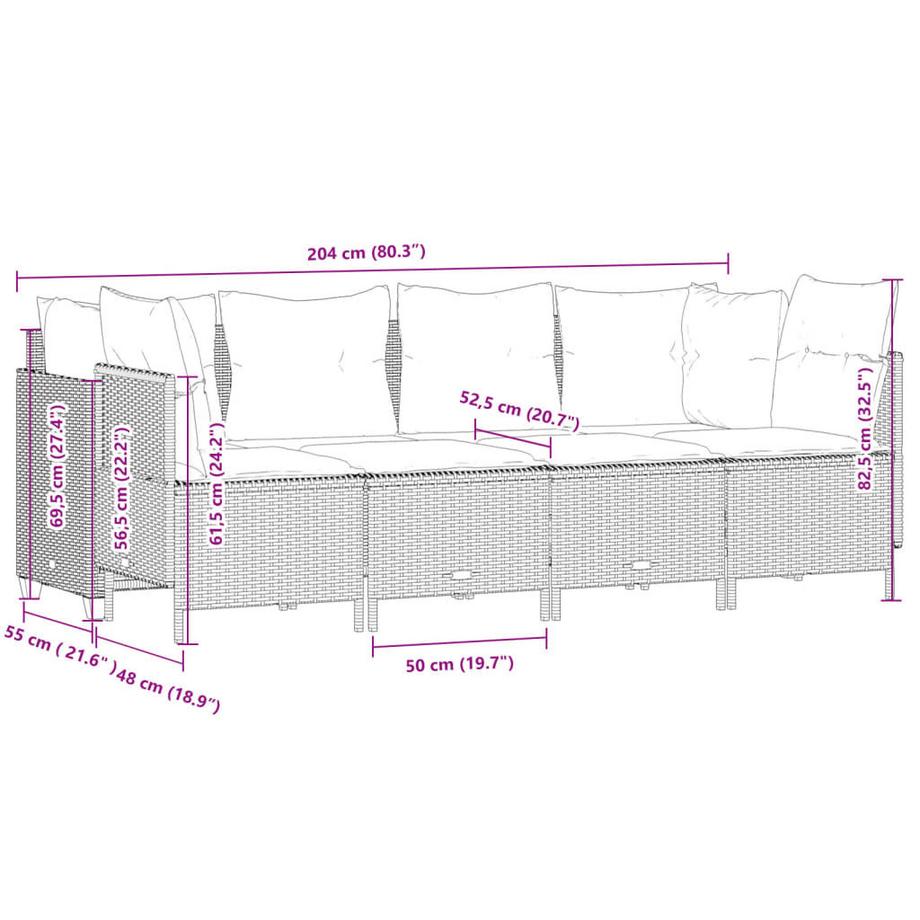 VidaXL set divano da giardino Polirattan  