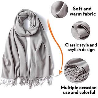 Only-bags.store  Écharpe chaude hiver automne en coton uni avec glands/franges, plus de 40 couleurs unies et à carreaux Pashmina xl écharpes gris argenté 