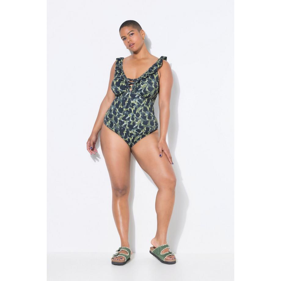 Studio Untold Costume da bagno mimetico con volant e effetto modellante  