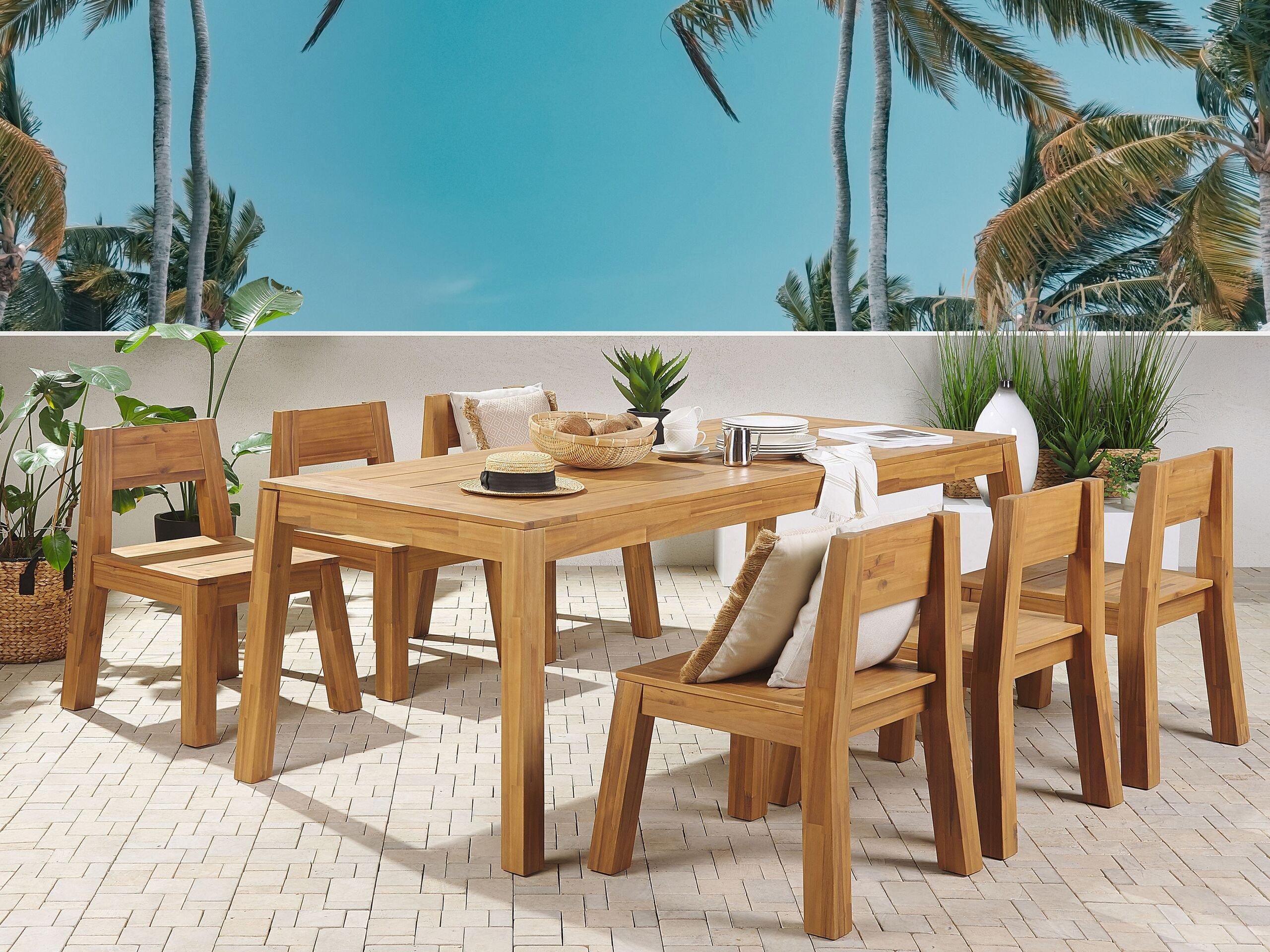 Beliani Tables avec chaises en Acacia Traditionnel LIVORNO  