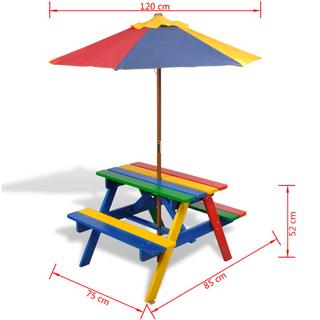 VidaXL Table de pique-nique enfant avec Parasol  