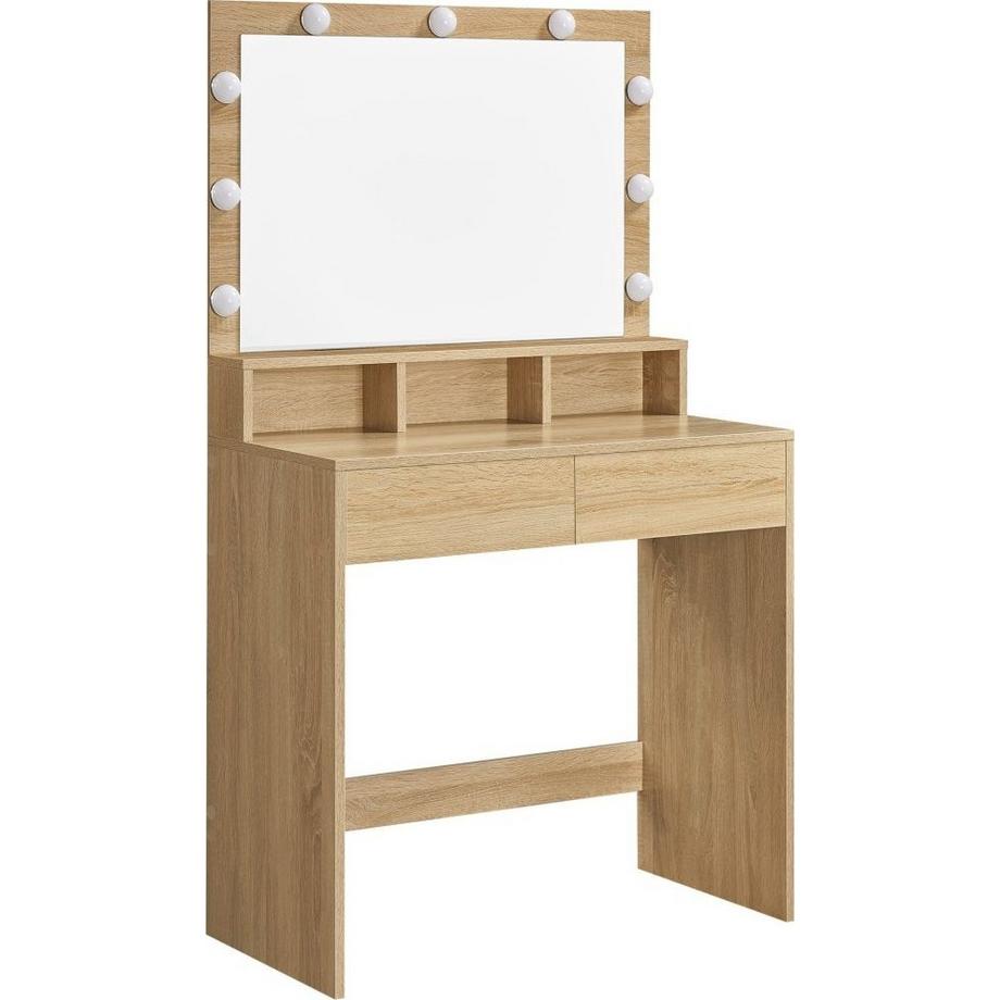 MST  Großer Kosmetik-Schminktisch mit LED-Beleuchtung, Spiegel, Schubladen, Eiche Sonoma 