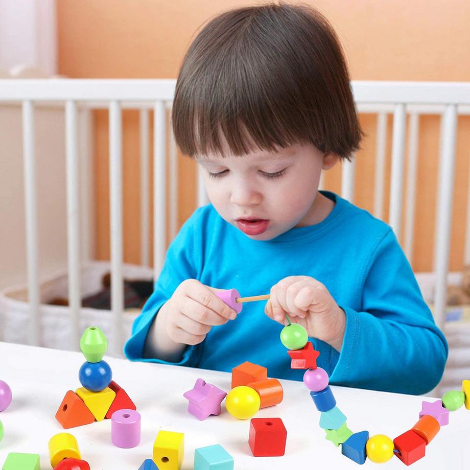 Activity-board  42 STK Perlen zum Auffädeln Perlen Fädelspiel Erste Regenbogen Holzperlen Holzspielzeug Motorisches Spielzeug 