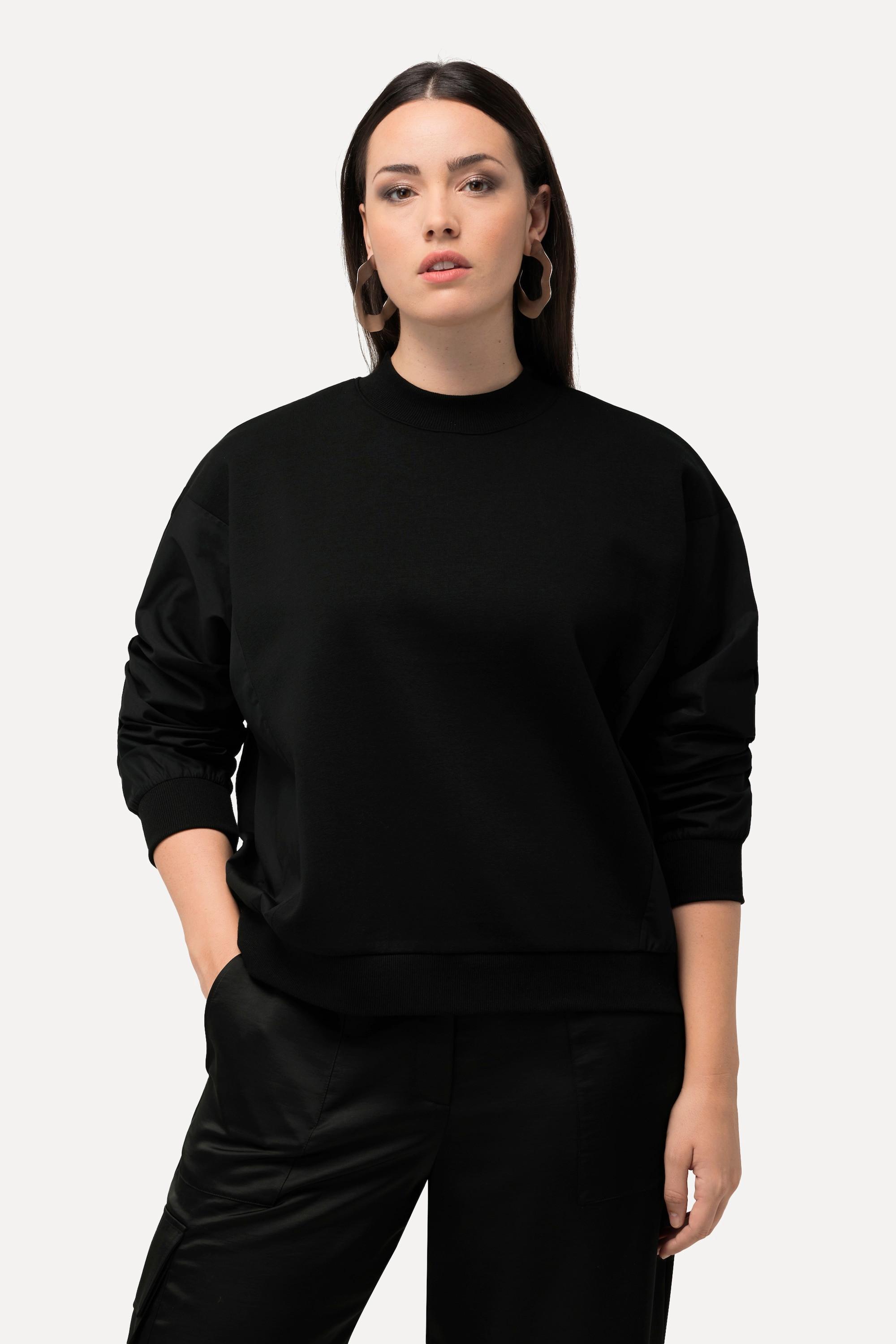 Ulla Popken  Sweatshirt, Popeline-Einsatz, Rundhals, Fledermaus-Langarm 