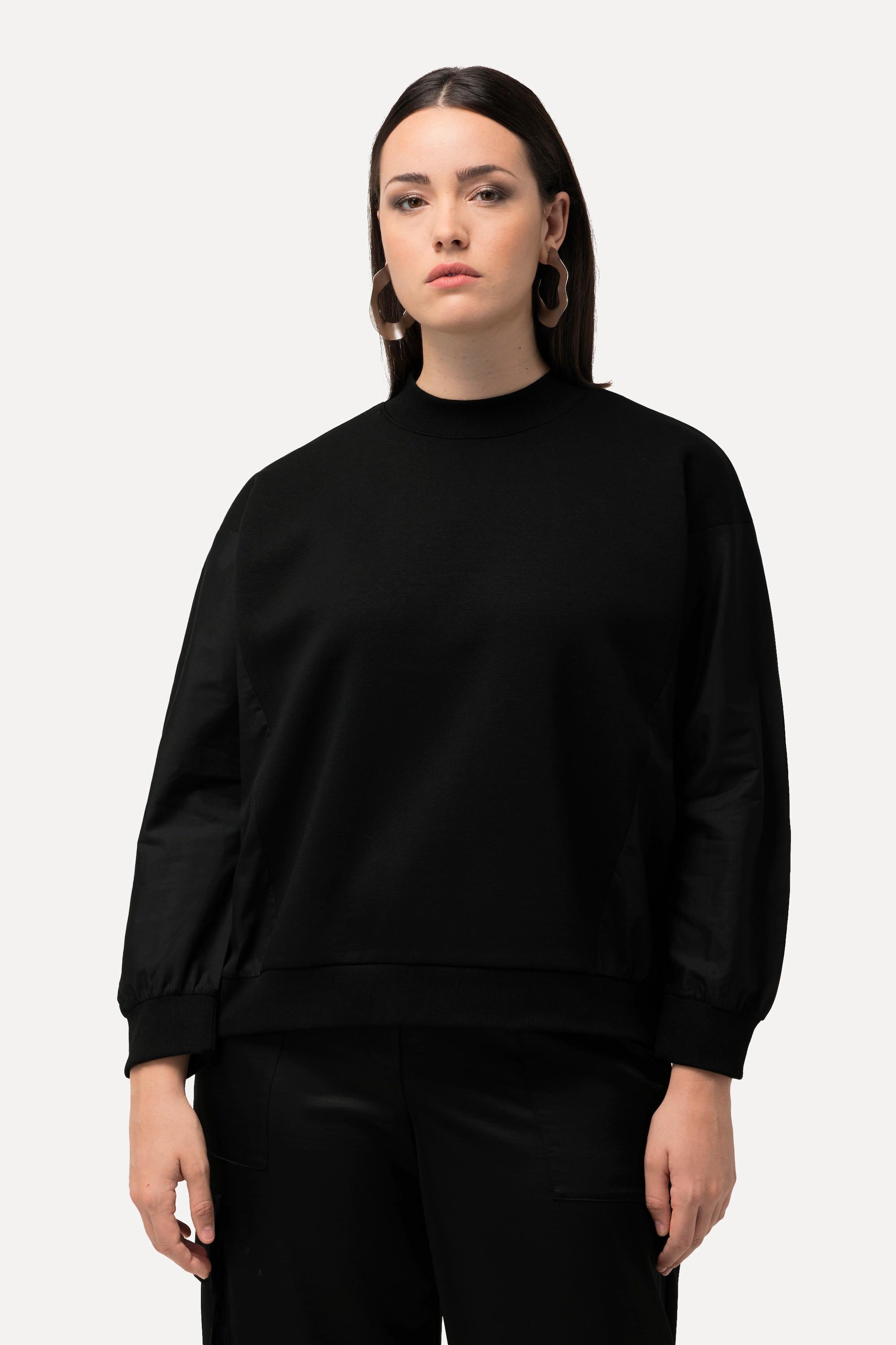 Ulla Popken  Sweatshirt, Popeline-Einsatz, Rundhals, Fledermaus-Langarm 