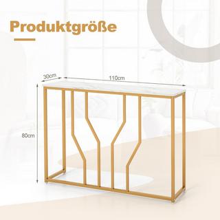 B2X Konsolentisch mit Geometrischem Metallrahmen Eingangstisch 110 x 30 x 80 cm Gold + Weiß  