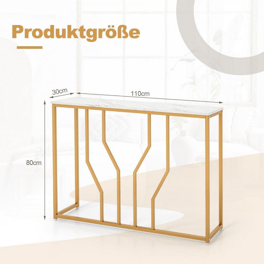 B2X Konsolentisch mit Geometrischem Metallrahmen Eingangstisch 110 x 30 x 80 cm Gold + Weiß  