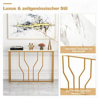B2X Konsolentisch mit Geometrischem Metallrahmen Eingangstisch 110 x 30 x 80 cm Gold + Weiß  