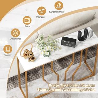B2X Konsolentisch mit Geometrischem Metallrahmen Eingangstisch 110 x 30 x 80 cm Gold + Weiß  