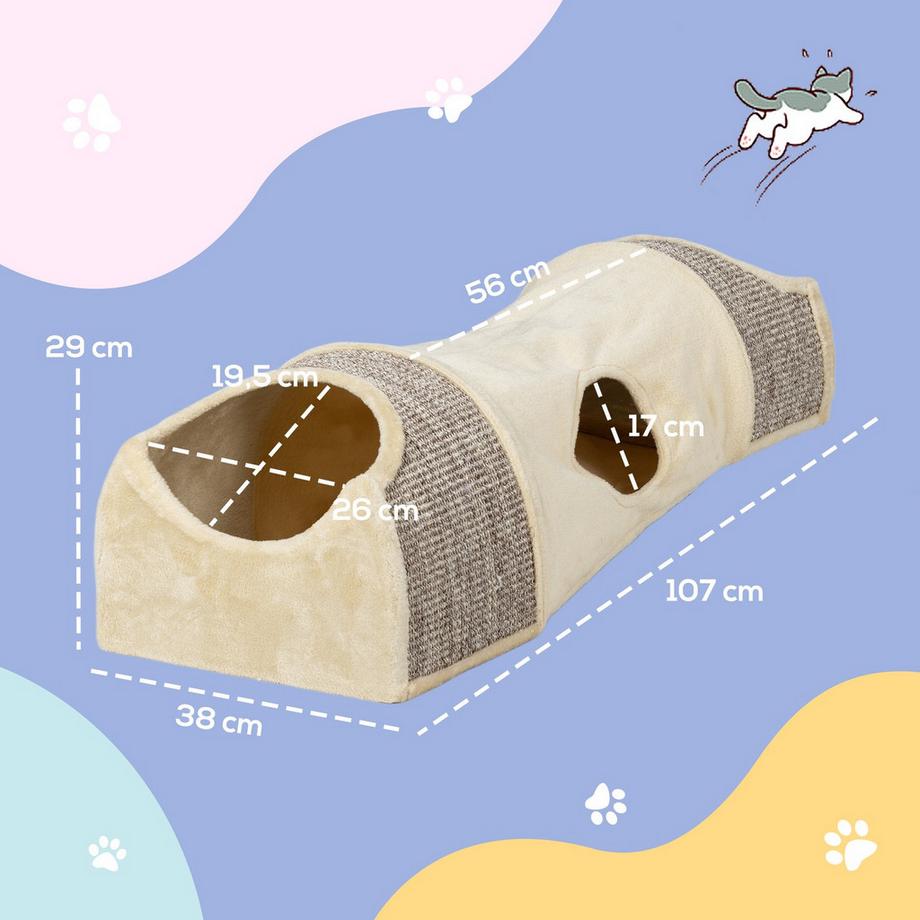 Northio  Tunnel de jeu pour chat avec 2 maisons, 3 ouvertures, tunnel animalier pliable pour chats jusqu'à 6 kg, intérieur, beige 