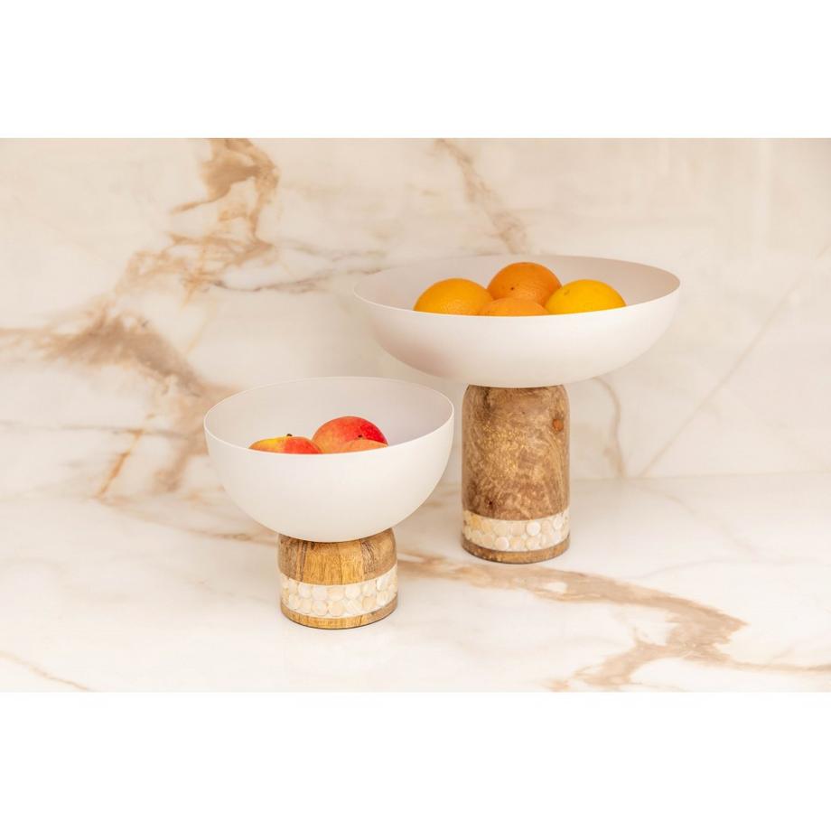 Aulica  WEISSE OBSTSCHALE AUF HOLZFUSS KLEINES MODELL 18X18X15CM 