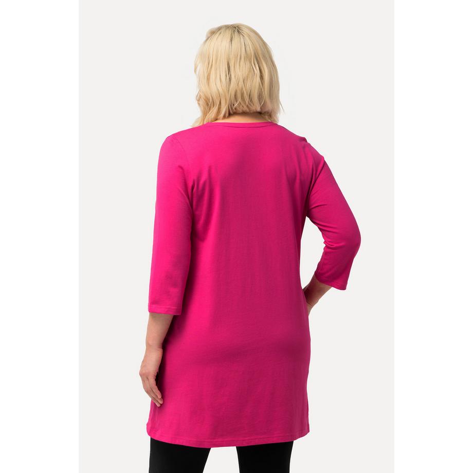 Ulla Popken T-shirt long Coutures décoratives Silhouette en A Col V Manches 3/4  