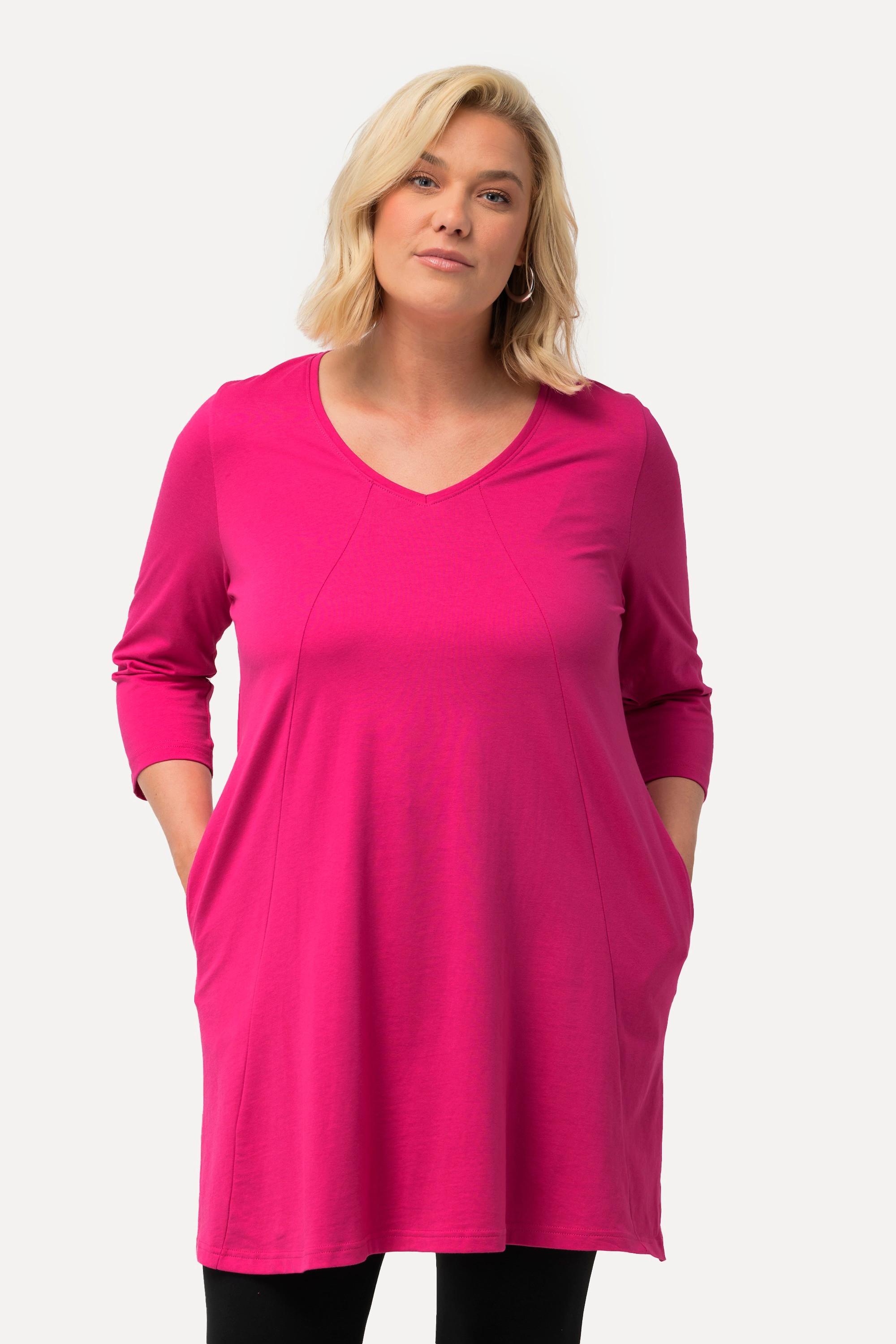 Ulla Popken  Longshirt, Ziernähte, A-Linie, V-Ausschnitt, 3/4-Arm 